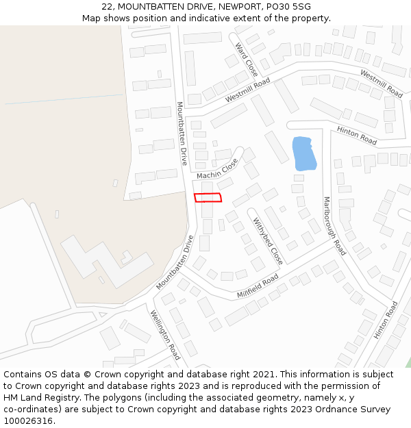 22, MOUNTBATTEN DRIVE, NEWPORT, PO30 5SG: Location map and indicative extent of plot