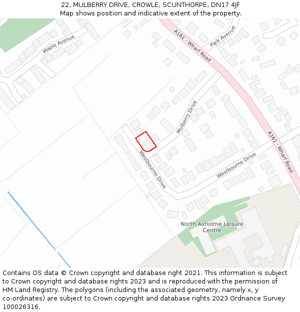 22, MULBERRY DRIVE, CROWLE, SCUNTHORPE, DN17 4JF: Location map and indicative extent of plot