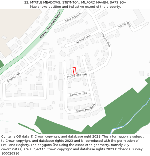 22, MYRTLE MEADOWS, STEYNTON, MILFORD HAVEN, SA73 1GH: Location map and indicative extent of plot