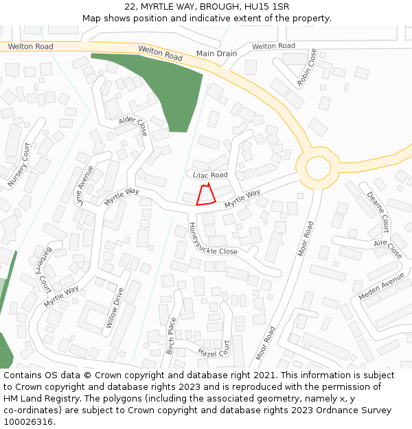 22, MYRTLE WAY, BROUGH, HU15 1SR: Location map and indicative extent of plot