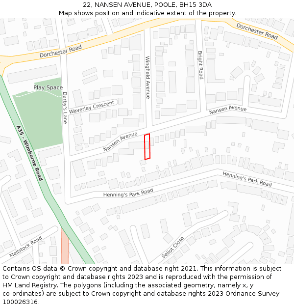 22, NANSEN AVENUE, POOLE, BH15 3DA: Location map and indicative extent of plot