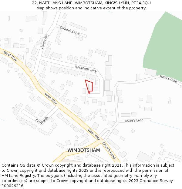 22, NAPTHANS LANE, WIMBOTSHAM, KING'S LYNN, PE34 3QU: Location map and indicative extent of plot