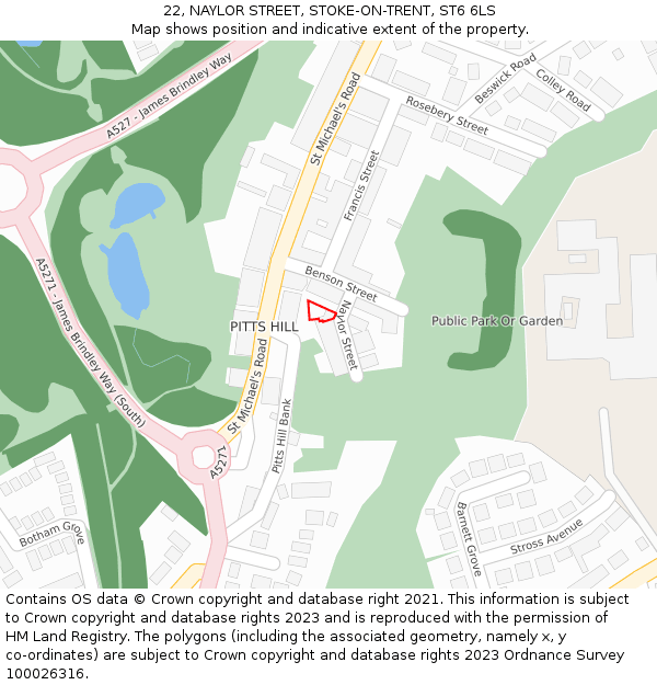 22, NAYLOR STREET, STOKE-ON-TRENT, ST6 6LS: Location map and indicative extent of plot