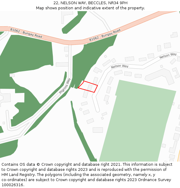 22, NELSON WAY, BECCLES, NR34 9PH: Location map and indicative extent of plot