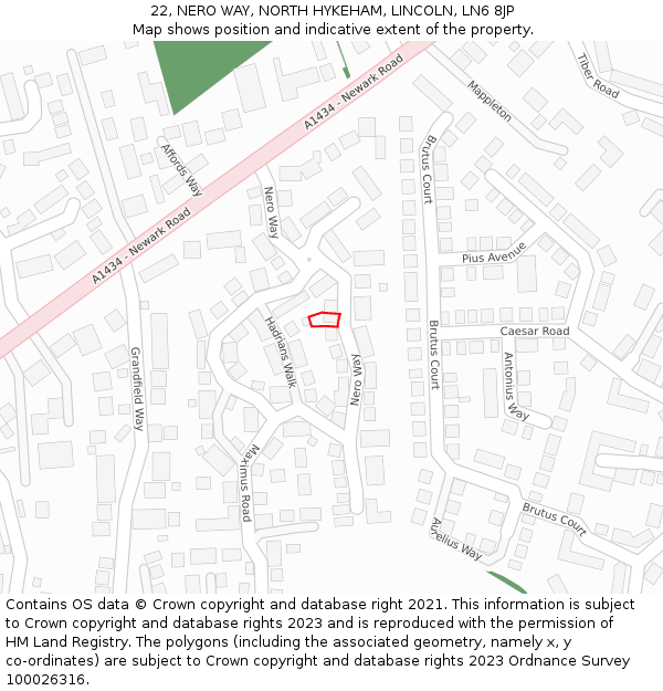 22, NERO WAY, NORTH HYKEHAM, LINCOLN, LN6 8JP: Location map and indicative extent of plot