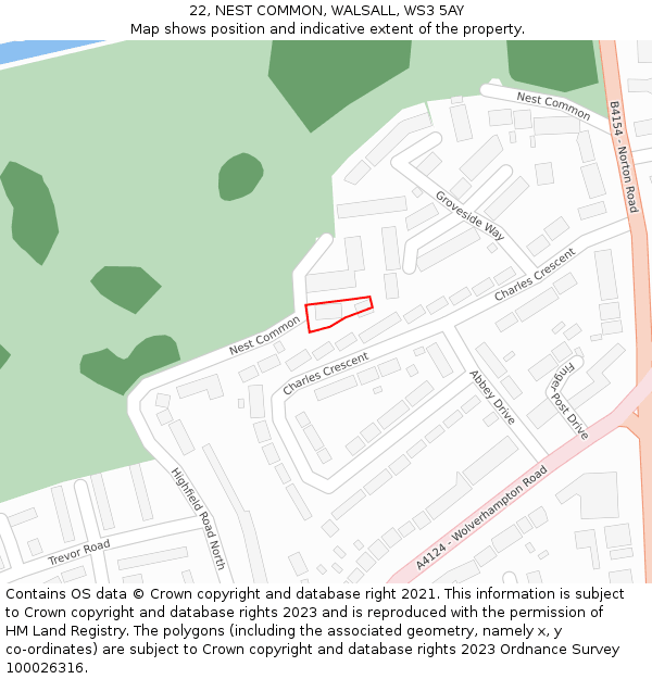 22, NEST COMMON, WALSALL, WS3 5AY: Location map and indicative extent of plot