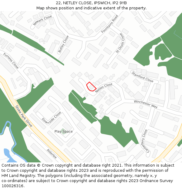 22, NETLEY CLOSE, IPSWICH, IP2 9YB: Location map and indicative extent of plot