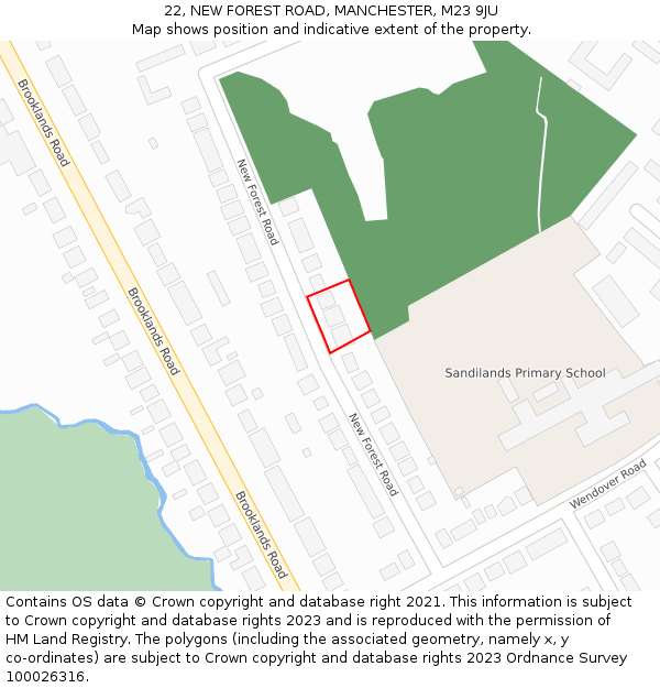 22, NEW FOREST ROAD, MANCHESTER, M23 9JU: Location map and indicative extent of plot