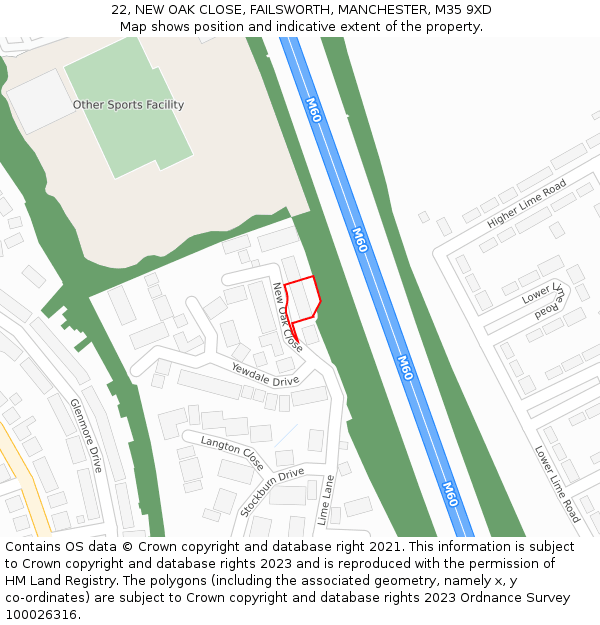 22, NEW OAK CLOSE, FAILSWORTH, MANCHESTER, M35 9XD: Location map and indicative extent of plot