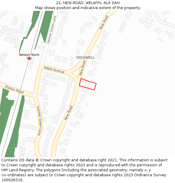 22, NEW ROAD, WELWYN, AL6 0AH: Location map and indicative extent of plot