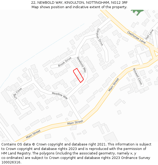 22, NEWBOLD WAY, KINOULTON, NOTTINGHAM, NG12 3RF: Location map and indicative extent of plot