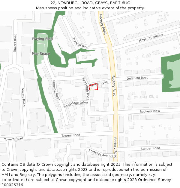 22, NEWBURGH ROAD, GRAYS, RM17 6UG: Location map and indicative extent of plot