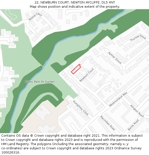 22, NEWBURN COURT, NEWTON AYCLIFFE, DL5 4NT: Location map and indicative extent of plot