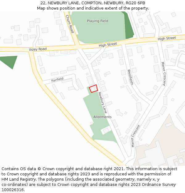 22, NEWBURY LANE, COMPTON, NEWBURY, RG20 6PB: Location map and indicative extent of plot