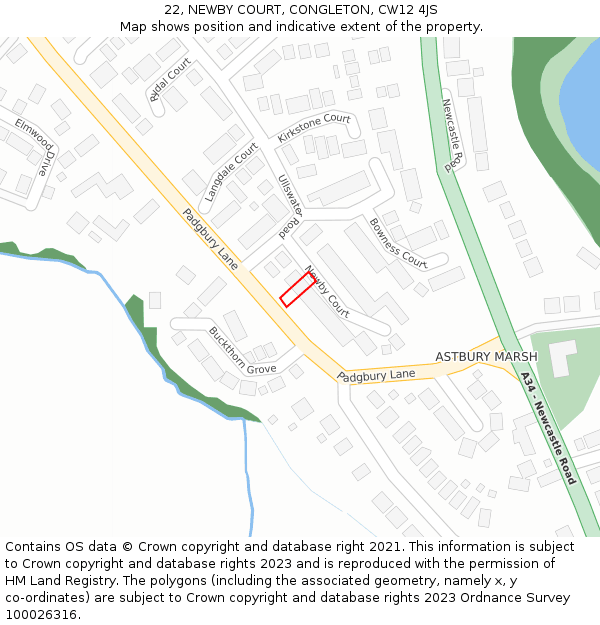 22, NEWBY COURT, CONGLETON, CW12 4JS: Location map and indicative extent of plot