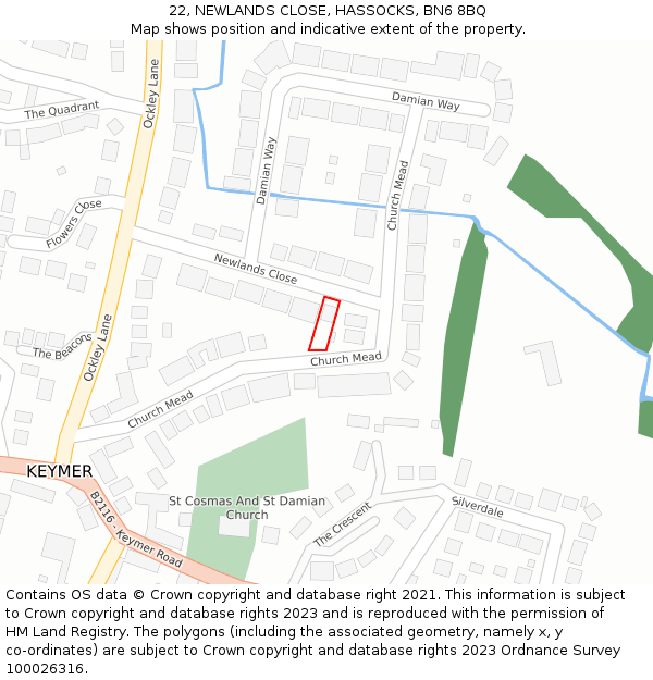 22, NEWLANDS CLOSE, HASSOCKS, BN6 8BQ: Location map and indicative extent of plot