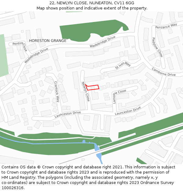22, NEWLYN CLOSE, NUNEATON, CV11 6GG: Location map and indicative extent of plot