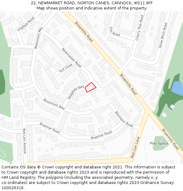 22, NEWMARKET ROAD, NORTON CANES, CANNOCK, WS11 9FF: Location map and indicative extent of plot