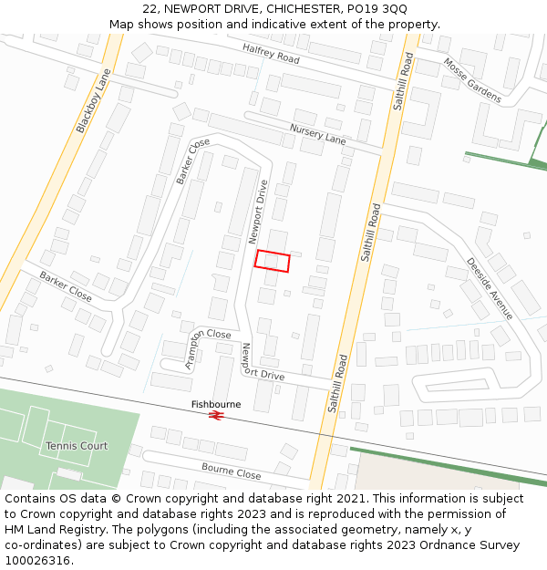 22, NEWPORT DRIVE, CHICHESTER, PO19 3QQ: Location map and indicative extent of plot