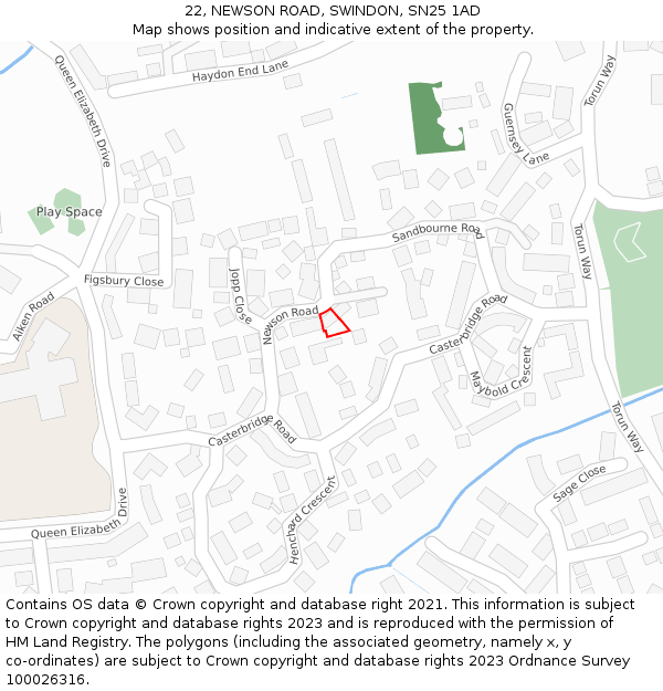 22, NEWSON ROAD, SWINDON, SN25 1AD: Location map and indicative extent of plot