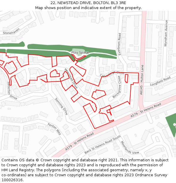 22, NEWSTEAD DRIVE, BOLTON, BL3 3RE: Location map and indicative extent of plot