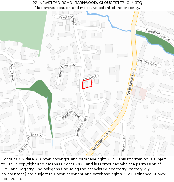 22, NEWSTEAD ROAD, BARNWOOD, GLOUCESTER, GL4 3TQ: Location map and indicative extent of plot