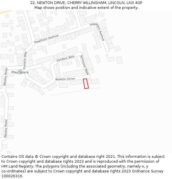 22, NEWTON DRIVE, CHERRY WILLINGHAM, LINCOLN, LN3 4GP: Location map and indicative extent of plot