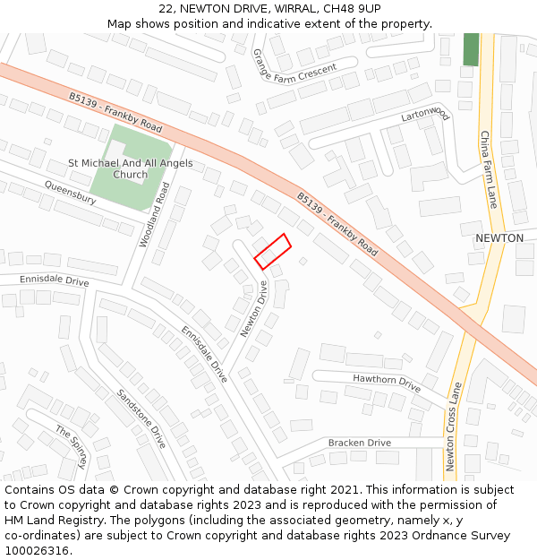 22, NEWTON DRIVE, WIRRAL, CH48 9UP: Location map and indicative extent of plot