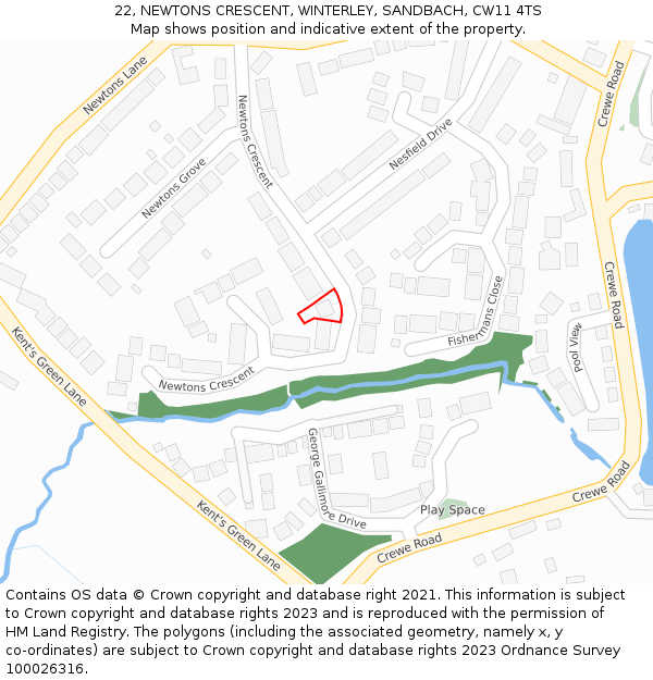 22, NEWTONS CRESCENT, WINTERLEY, SANDBACH, CW11 4TS: Location map and indicative extent of plot
