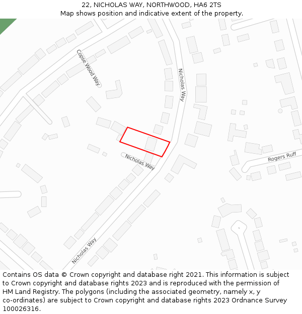 22, NICHOLAS WAY, NORTHWOOD, HA6 2TS: Location map and indicative extent of plot