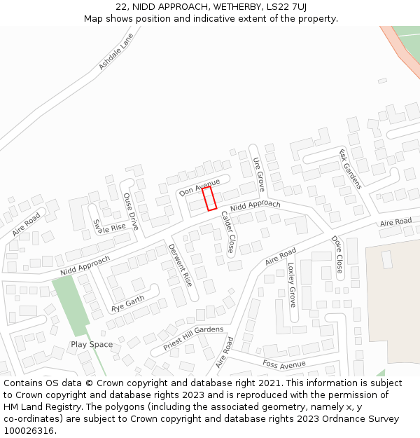 22, NIDD APPROACH, WETHERBY, LS22 7UJ: Location map and indicative extent of plot