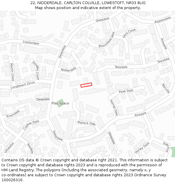 22, NIDDERDALE, CARLTON COLVILLE, LOWESTOFT, NR33 8UG: Location map and indicative extent of plot
