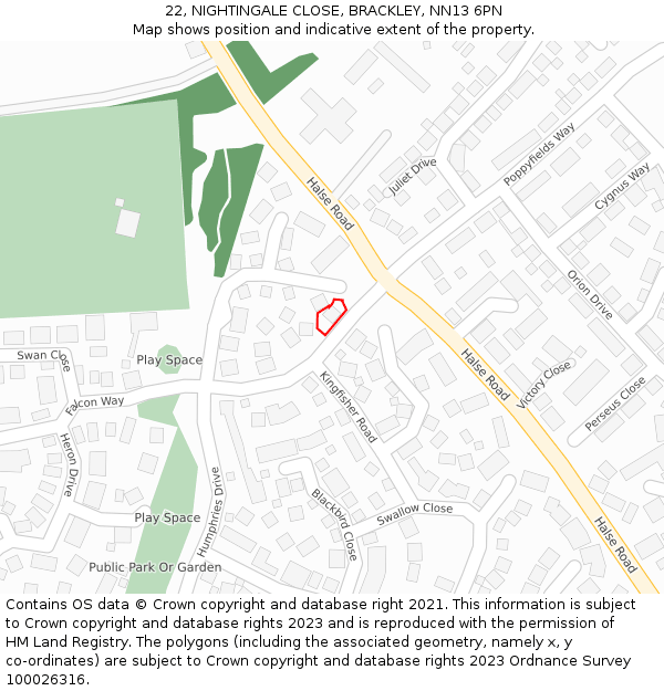 22, NIGHTINGALE CLOSE, BRACKLEY, NN13 6PN: Location map and indicative extent of plot