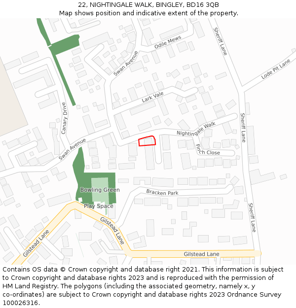 22, NIGHTINGALE WALK, BINGLEY, BD16 3QB: Location map and indicative extent of plot