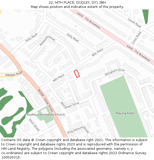 22, NITH PLACE, DUDLEY, DY1 3BH: Location map and indicative extent of plot