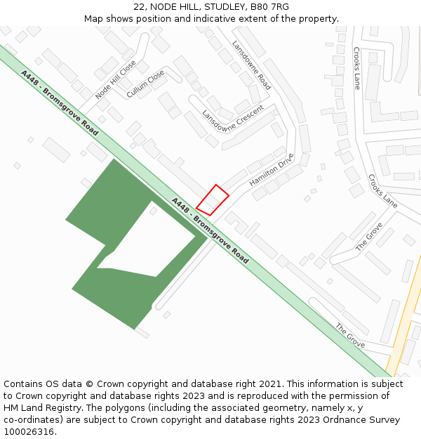 22, NODE HILL, STUDLEY, B80 7RG: Location map and indicative extent of plot