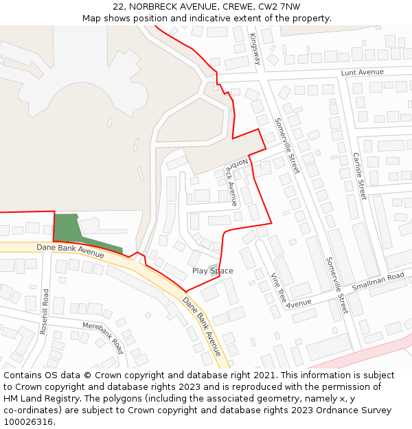 22, NORBRECK AVENUE, CREWE, CW2 7NW: Location map and indicative extent of plot