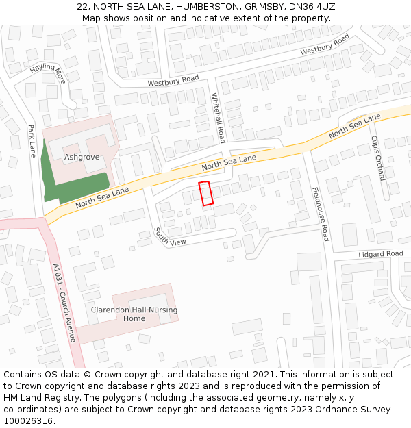 22, NORTH SEA LANE, HUMBERSTON, GRIMSBY, DN36 4UZ: Location map and indicative extent of plot