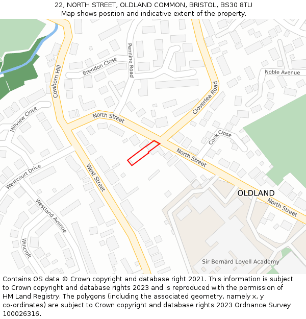 22, NORTH STREET, OLDLAND COMMON, BRISTOL, BS30 8TU: Location map and indicative extent of plot