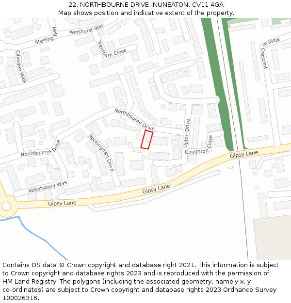 22, NORTHBOURNE DRIVE, NUNEATON, CV11 4GA: Location map and indicative extent of plot