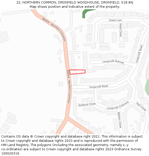 22, NORTHERN COMMON, DRONFIELD WOODHOUSE, DRONFIELD, S18 8XJ: Location map and indicative extent of plot