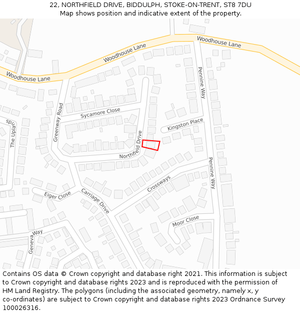 22, NORTHFIELD DRIVE, BIDDULPH, STOKE-ON-TRENT, ST8 7DU: Location map and indicative extent of plot