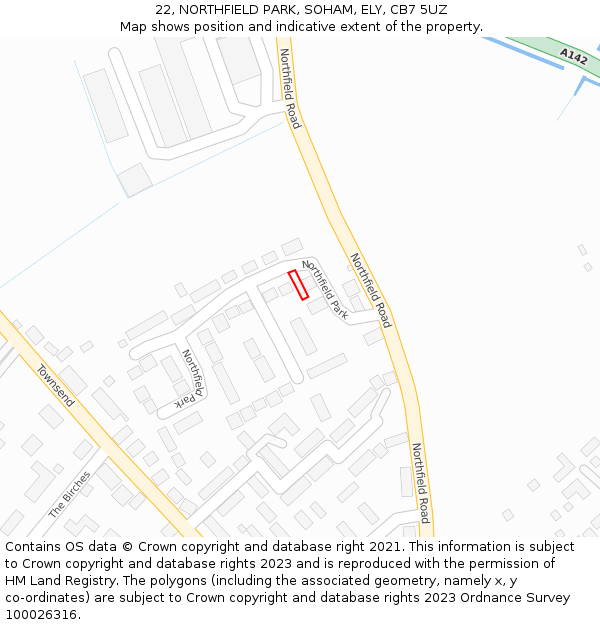 22, NORTHFIELD PARK, SOHAM, ELY, CB7 5UZ: Location map and indicative extent of plot