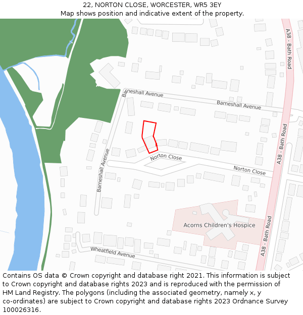 22, NORTON CLOSE, WORCESTER, WR5 3EY: Location map and indicative extent of plot