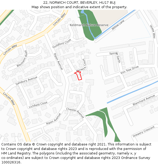 22, NORWICH COURT, BEVERLEY, HU17 8UJ: Location map and indicative extent of plot