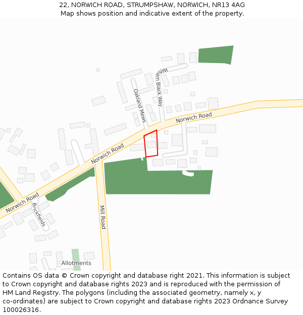 22, NORWICH ROAD, STRUMPSHAW, NORWICH, NR13 4AG: Location map and indicative extent of plot