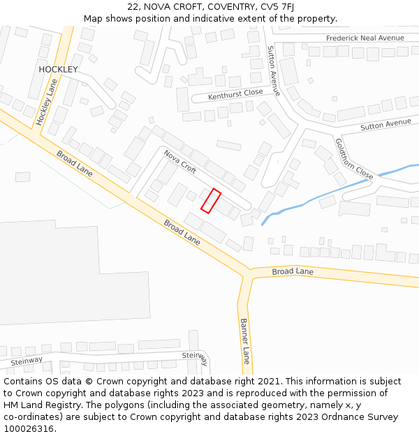 22, NOVA CROFT, COVENTRY, CV5 7FJ: Location map and indicative extent of plot