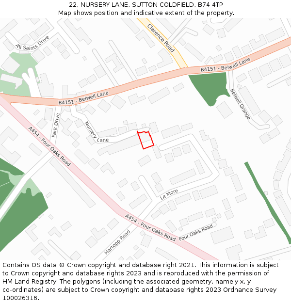 22, NURSERY LANE, SUTTON COLDFIELD, B74 4TP: Location map and indicative extent of plot