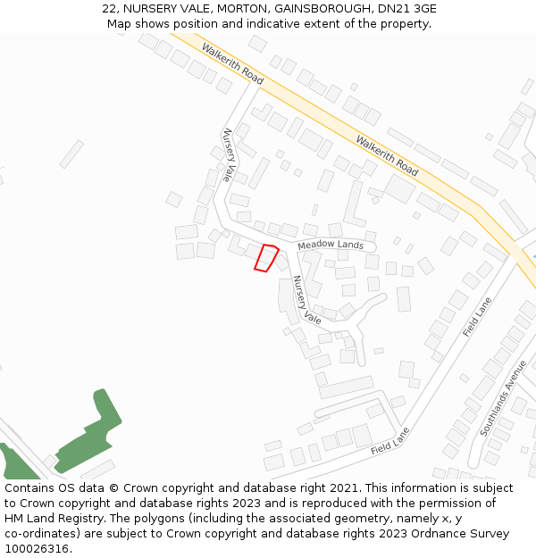 22, NURSERY VALE, MORTON, GAINSBOROUGH, DN21 3GE: Location map and indicative extent of plot