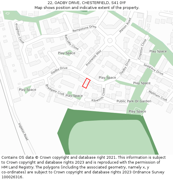 22, OADBY DRIVE, CHESTERFIELD, S41 0YF: Location map and indicative extent of plot